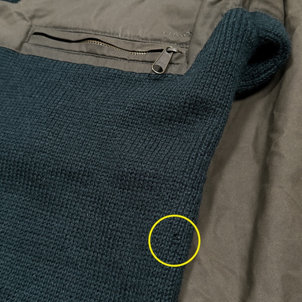 CC Filson Waterfowl Wool Waxed Canvas 1/4 Zip Green Sweater Mens Small - Picture 5 of 11